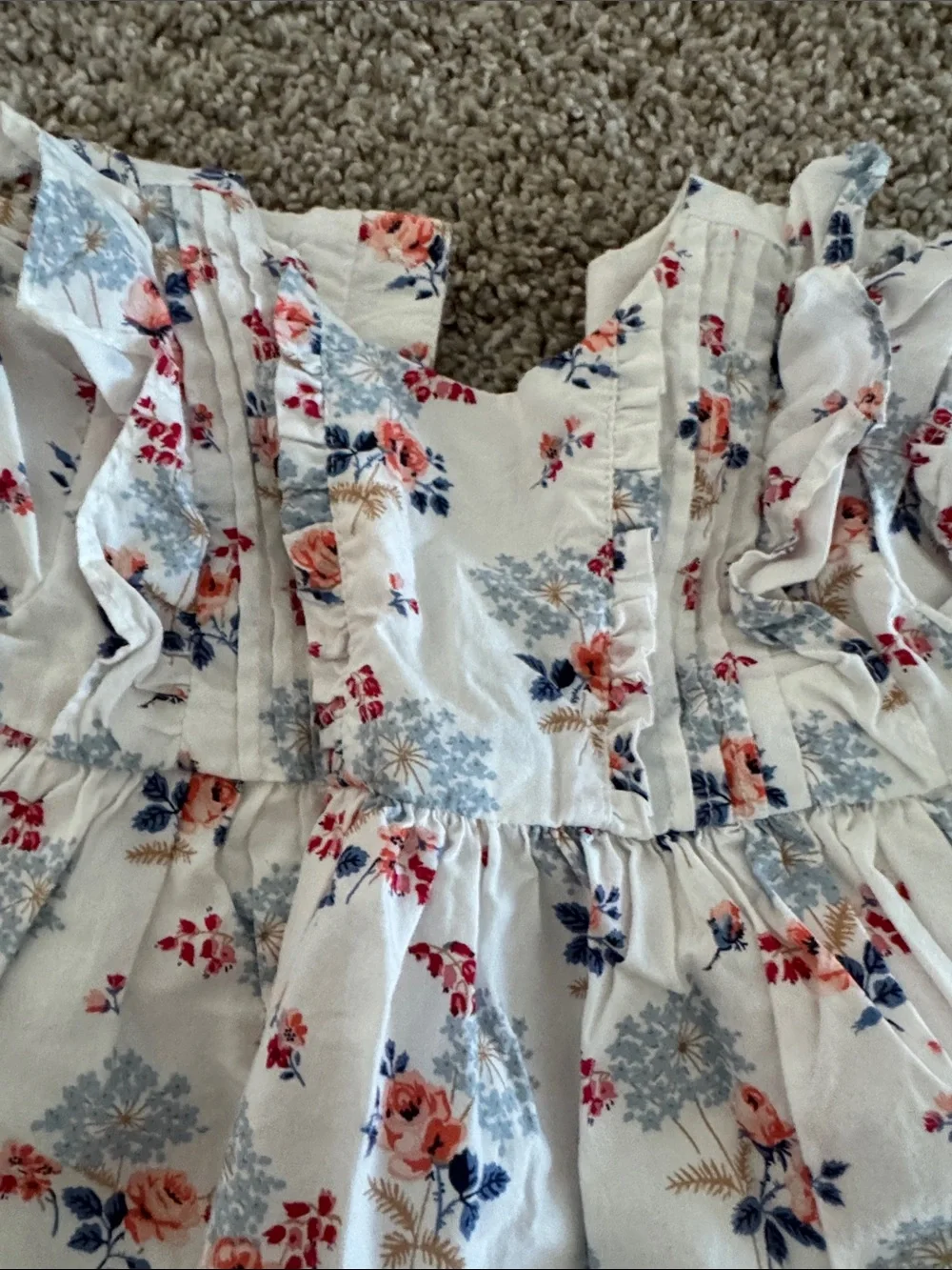 Janie and Jack White Floral Ruffle Blouse - Pink & Blue